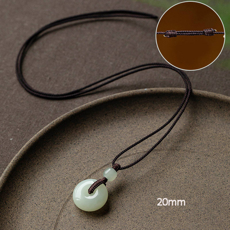 Buddha Stones Natural Round Jade Peace Buckle Luck Prosperity Necklace Pendant - Adjustable String 72cm - 20mm - image 18
