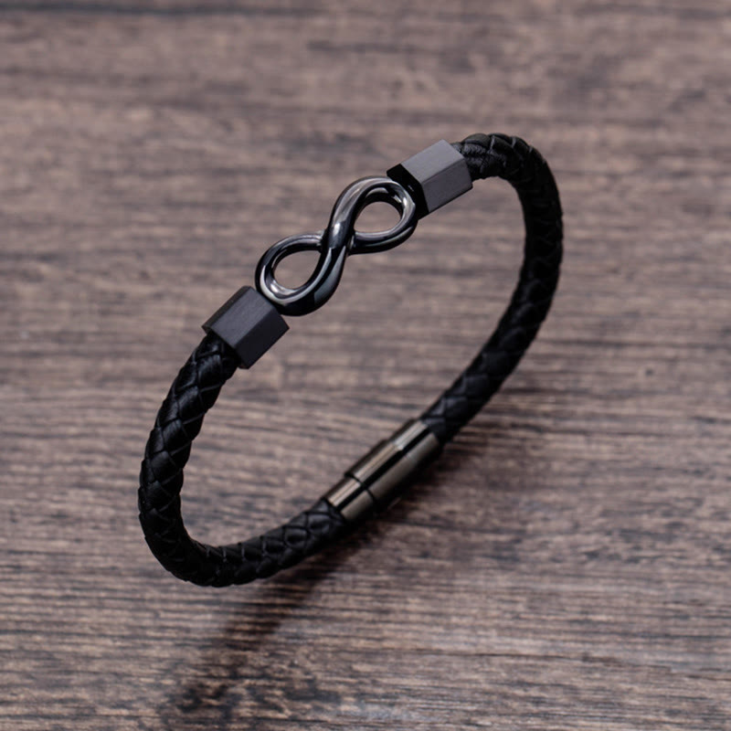 Buddha Stones Endless Knot Titanium Steel Infinity Leather Weave Balance Bracelet - image 3