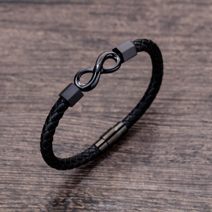 Buddha Stones Endless Knot Titanium Steel Infinity Leather Weave Balance Bracelet - image 3