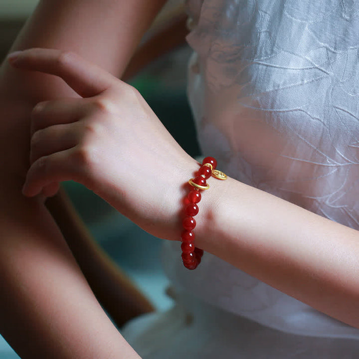 Buddha Stones Natural Red Agate Blessing Letter Confidence Bracelet - image 3