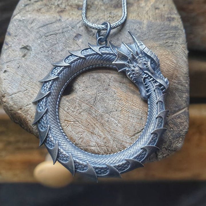 Buddha Stones Pure Tin Dragon Snake Protection Necklace Pendant - image 3