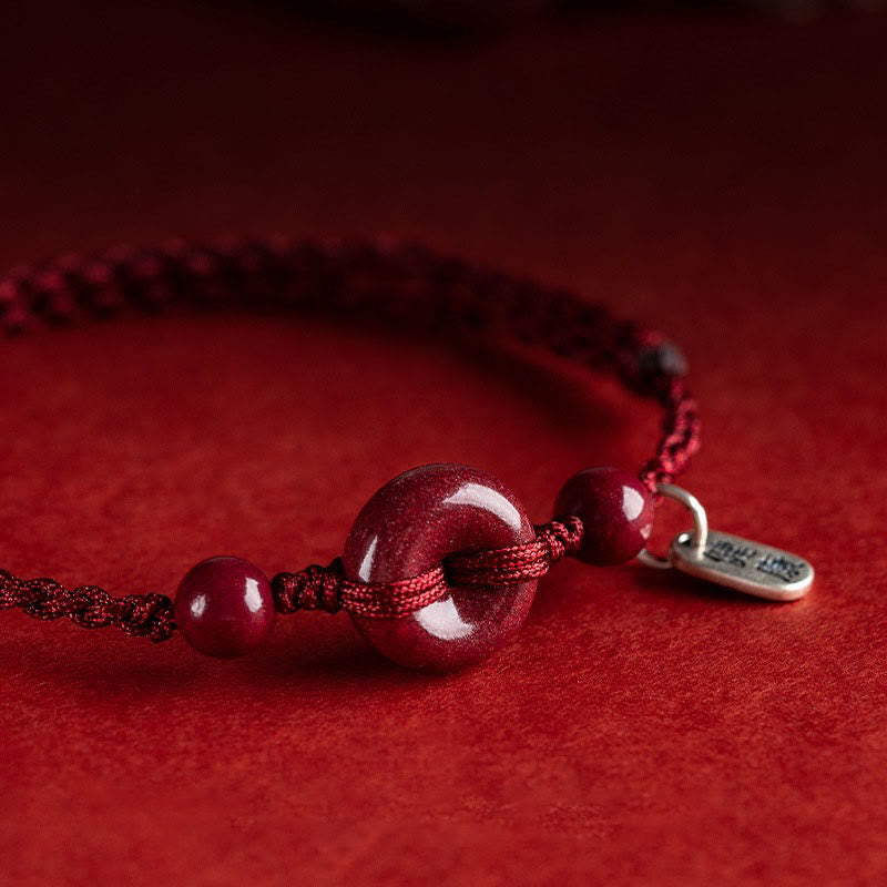 Buddha Stones Handmade Cinnabar Peace Buckle Safe and Healthy Charm Blessing String Bracelet Anklet - image 2