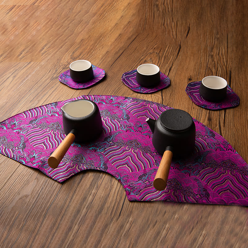 Buddha Stones Vintage Sea Wave Bamboo Plum Blossom Embroidered Cup Mat Pad Tea Cup Coaster Kung Fu Tea Mat - image 20