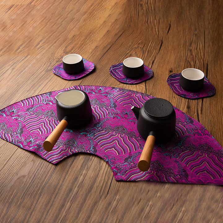 Buddha Stones Vintage Sea Wave Bamboo Plum Blossom Embroidered Cup Mat Pad Tea Cup Coaster Kung Fu Tea Mat - image 20