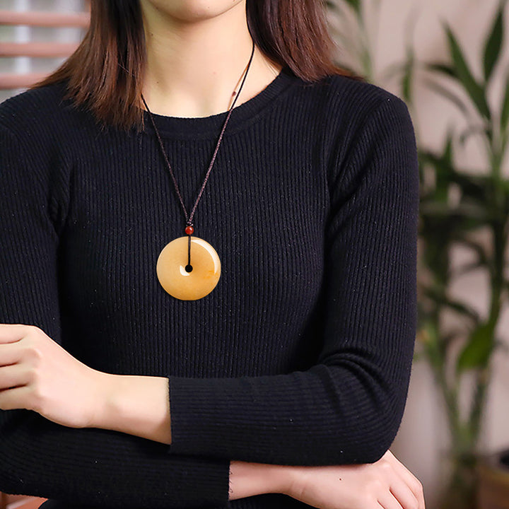 Buddha Stones Round Golden Silk Jade Peace Buckle Wealth Pendant Necklace - image 2