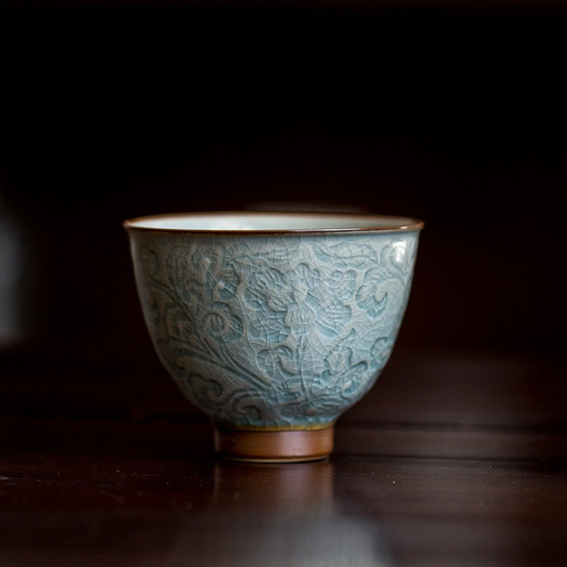 Buddha Stones Lotus Carved Ceramic Teacup Kung Fu Tea Cup - 7cm*5.5cm*95ml - image 0