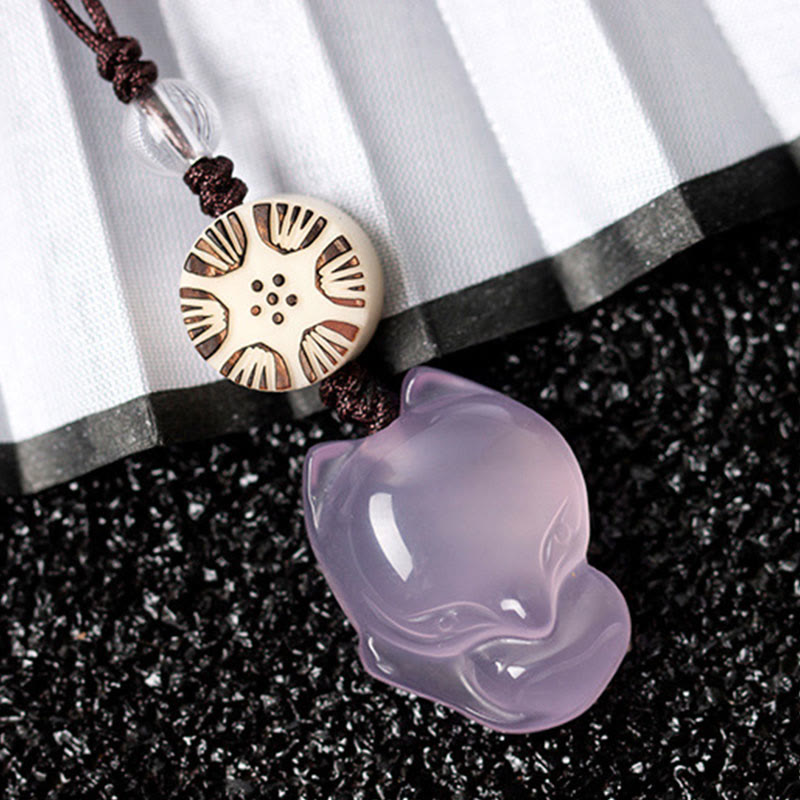 Natural Chalcedony Fox Harmony Phone Hanging Decoration - Purple Fox - image 9