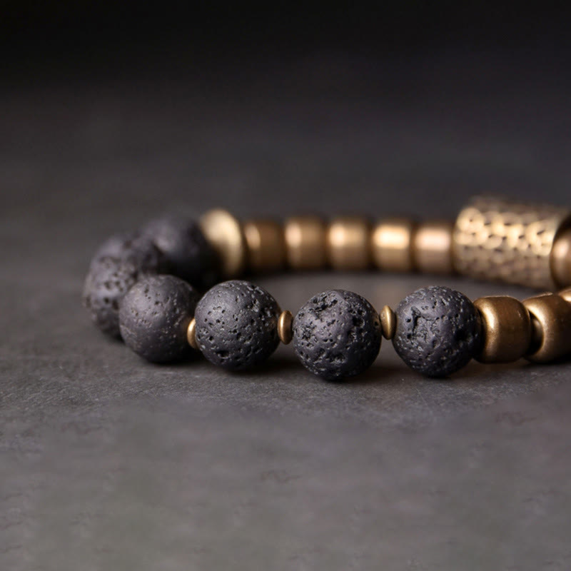 Buddha Stones Lava Rock Stone Rainbow Obsidian Copper Support Healing Bracelet - image 2