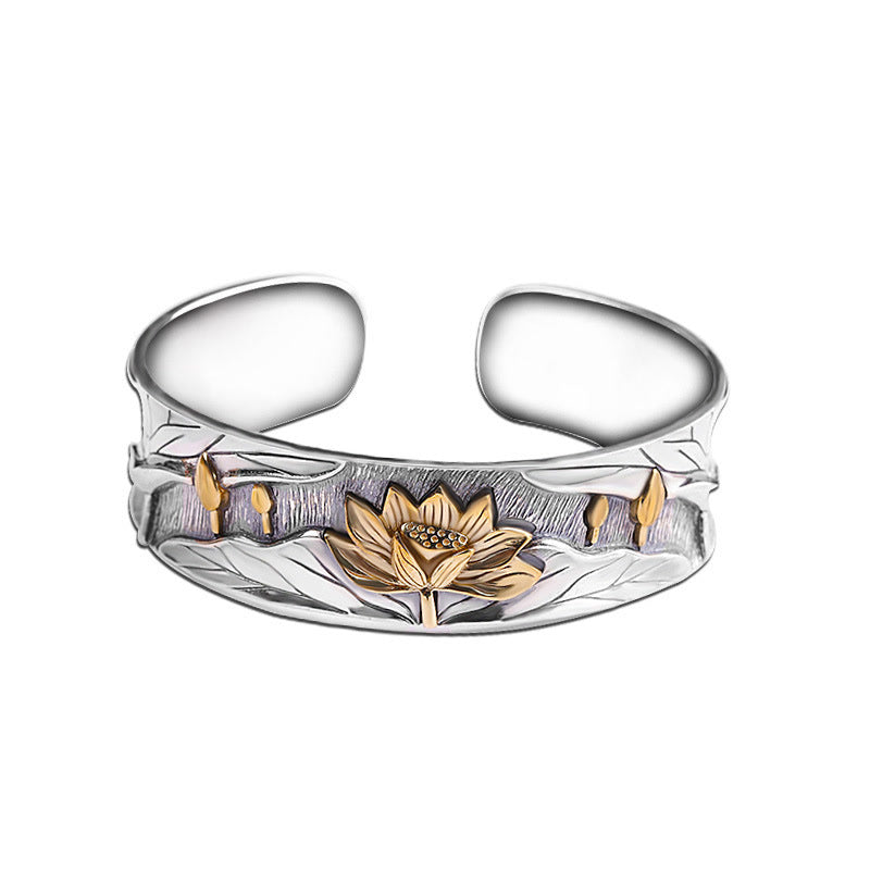 Buddha Stones 925 Sterling Silver Lotus Flower Calm Bracelet Adjustable Bangle - image 15