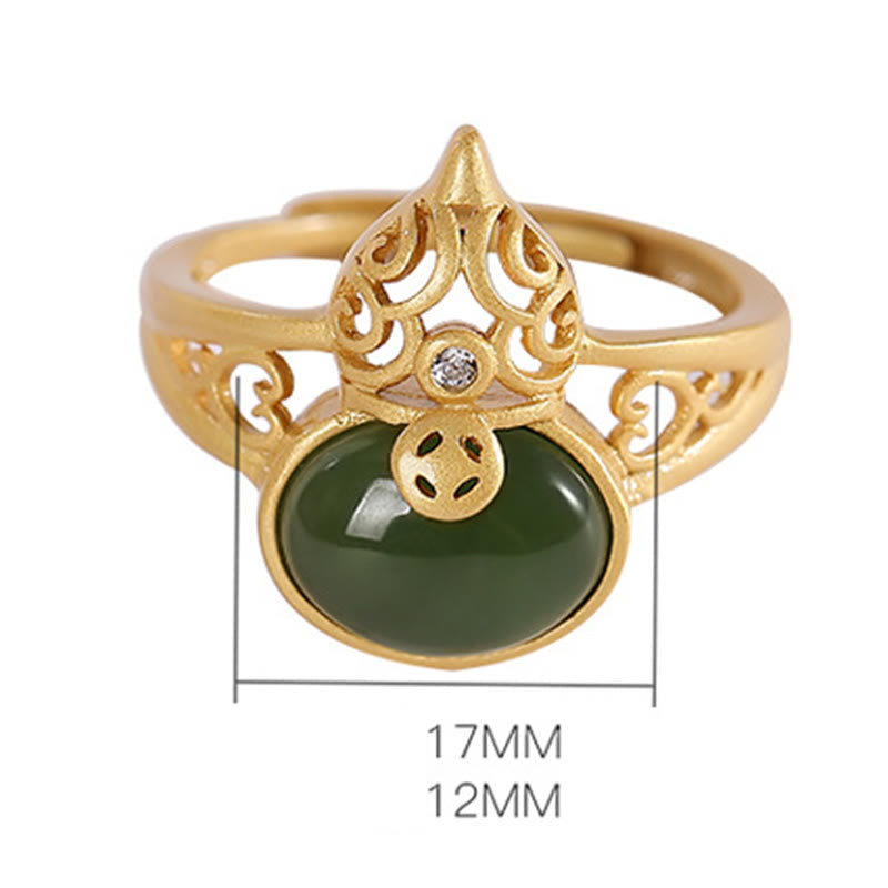 Buddha Stones Gourd Cyan Jade Copper Coin Success Luck Adjustable Ring - image 10