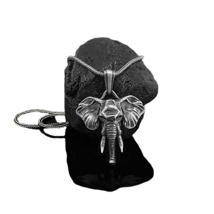 Elephant Pewter Titanium Steel Strength Necklace Pendant - Silver&Black - image 5