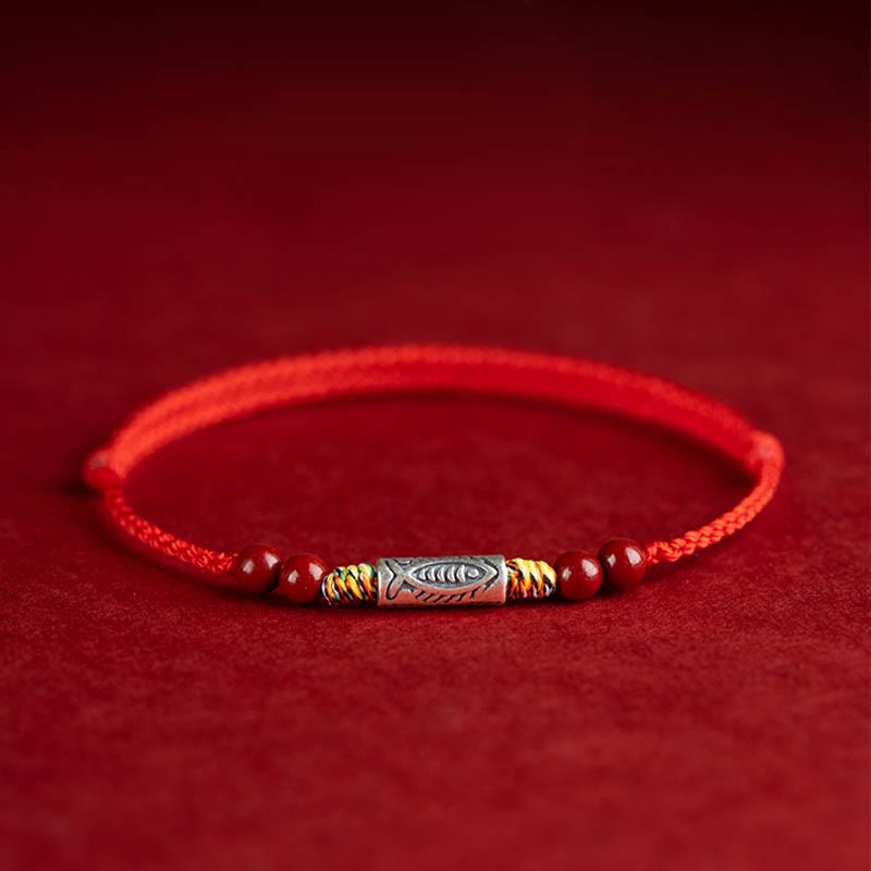 Buddha Stones 925 Sterling Silver Koi Fish Cinnabar Bead Wealth Handcrafted Braided Bracelet Anklet - image 1