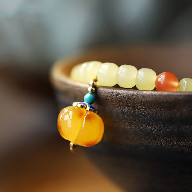 Natural Hetian Jade Pumpkin Amber Red Agate Crystal Prosperity Bracelet - image 2