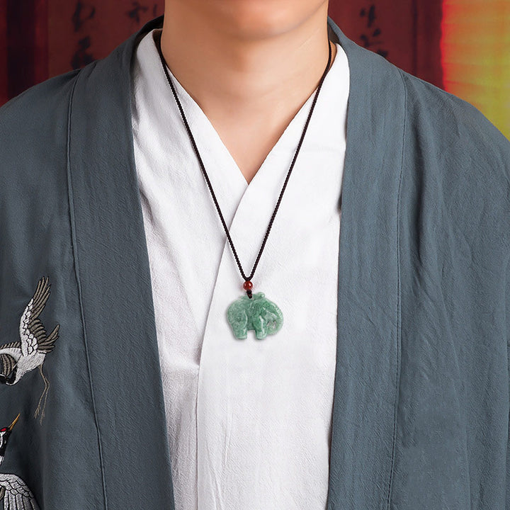 Elephant Jade Luck Strength Necklace String Pendant - image 3