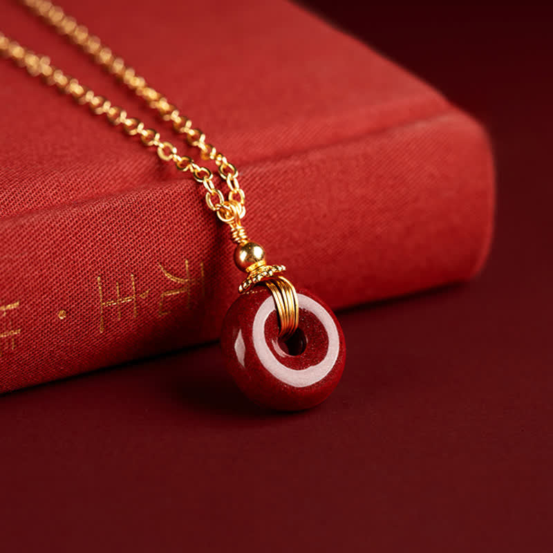 Buddha Stones Cinnabar Peace Buckle Calm Blessing Necklace Pendant - 15mm*7MM&Chain - image 12