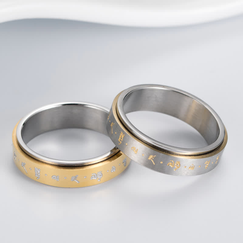 Buddha Stones Mantra Titanium Steel Balance Rotatable Ring - image 1
