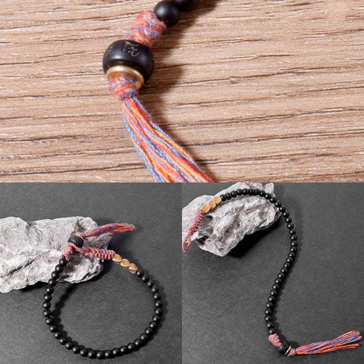 Buddha Stones Handmade Tibetan Black Onyx Tassel Bracelet - image 6