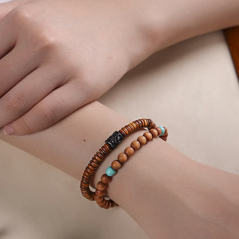 Buddha Stones Sandalwood Turquoise Protection Double Wrap Bracelet - image 8
