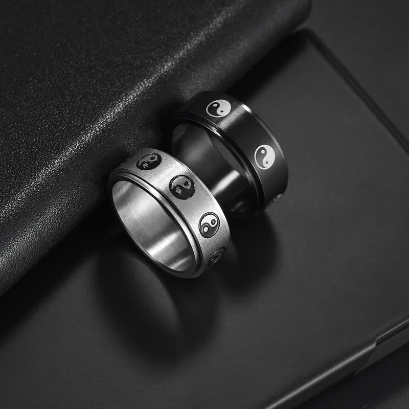 Buddha Stones Yin Yang Titanium Steel Balance Rotatable Ring - image 4
