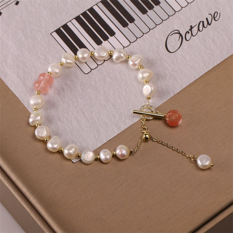 Buddha Stones Pearl Green Strawberry Quartz Bead Healing Chain Bracelet - image 14