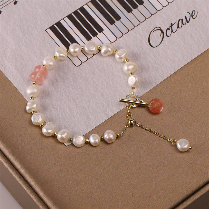 Buddha Stones Pearl Green Strawberry Quartz Bead Healing Chain Bracelet - image 14