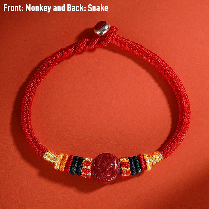 Buddha Stones Year of the Dragon 925 Sterling Silver Chinese Zodiac Cinnabar Auspicious Matches Blessing Bracelet - Monkey - 23cm - image 21