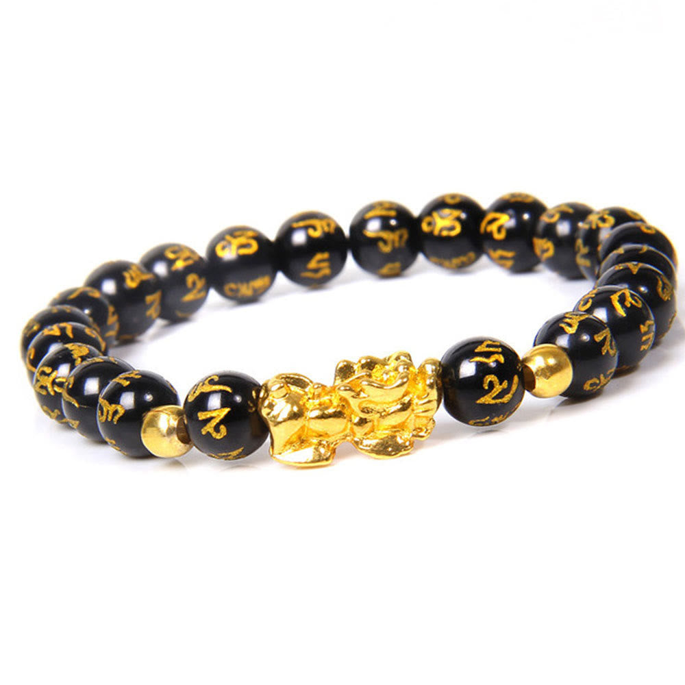 Buddha Stones FengShui Lucky Pixiu Obsidian Wealth Bracelet - Black Obsidian(Wrist Circumference: 15-16cm) - image 0