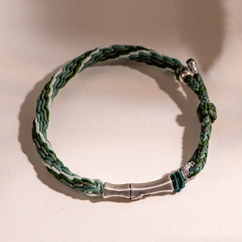 Buddha Stones 925 Sterling Silver Bamboo Reincarnation Knot Luck Protection String Bracelet - image 9
