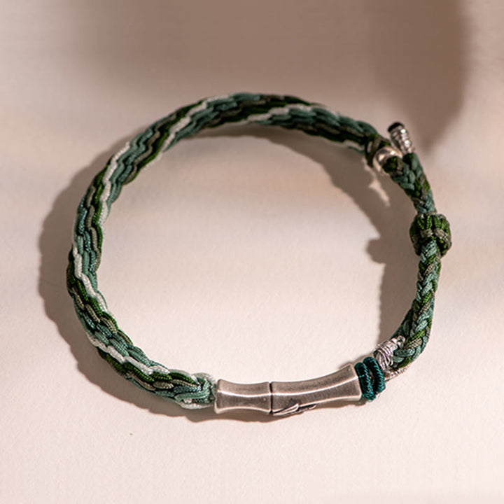 Buddha Stones 925 Sterling Silver Bamboo Reincarnation Knot Luck Protection String Bracelet - image 9