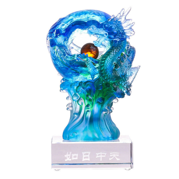 Buddha Stones Handmade Azure Dragon Liuli Crystal Art Piece Success Protection Home Office Decoration - image 4