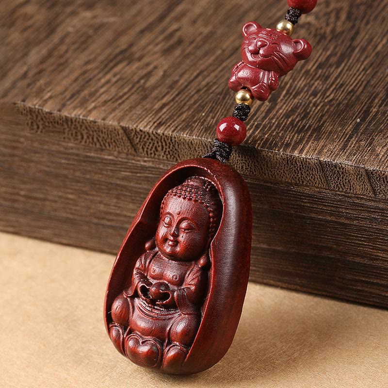 Buddha Stones Small Leaf Red Sandalwood Buddha Cinnabar Chinese Zodiac Amulet Protection Key Chain - image 10
