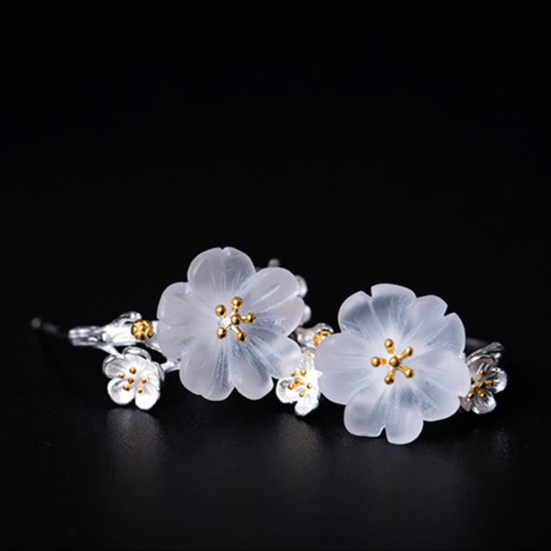 Buddha Stones 925 Sterling Silver Plum Blossom Floral Blessing Earrings - image 14