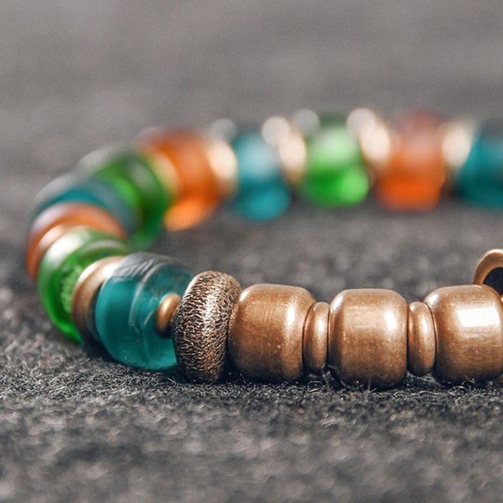 Buddha Stones Tibetan Colorful Glass Beads Copper Wealth Bracelet - image 9