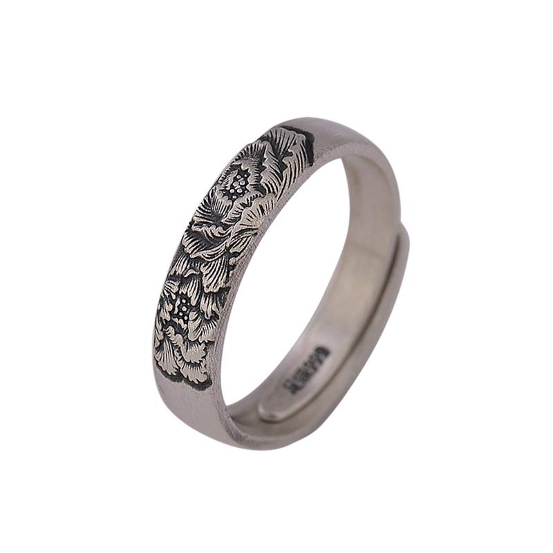 Buddha Stones 999 Sterling Silver Lotus Peony Flower Enlightenment Ring - image 11