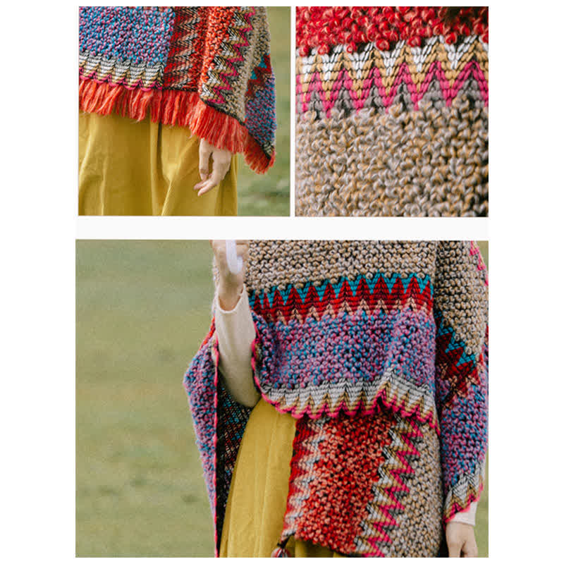 Buddha Stones Tibetan Shawl Knitting Warm Cloak Tibetan Tassel Scarf - image 12