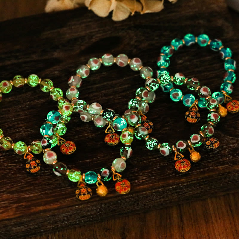 Buddha Stones Gold Swallowing Beast Family Pink Love Heart Luminous Fluorescent Liuli Glass Bead Bracelet - image 22