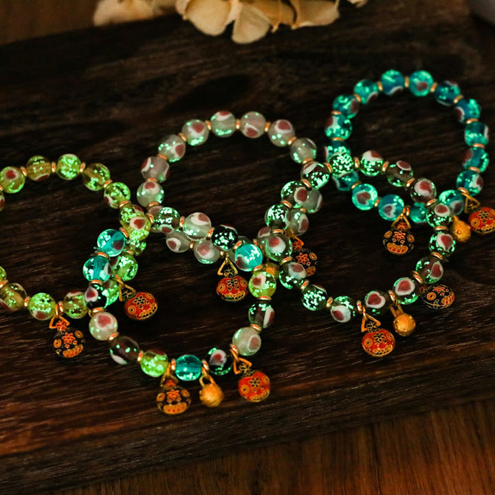 Buddha Stones Gold Swallowing Beast Family Pink Love Heart Luminous Fluorescent Liuli Glass Bead Bracelet - image 22