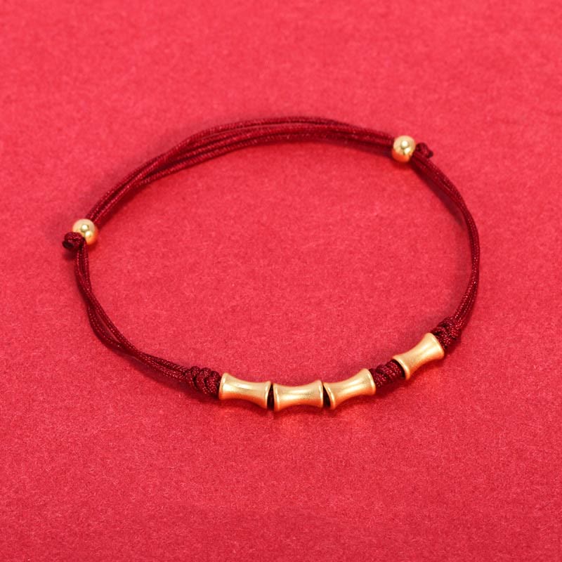 Buddha Stones 925 Sterling Silver Bamboo Design Protection Luck Braided Bracelet - Dark Red Rope(Wrist Circumference 14-19cm) - Golden Bamboo - image 12