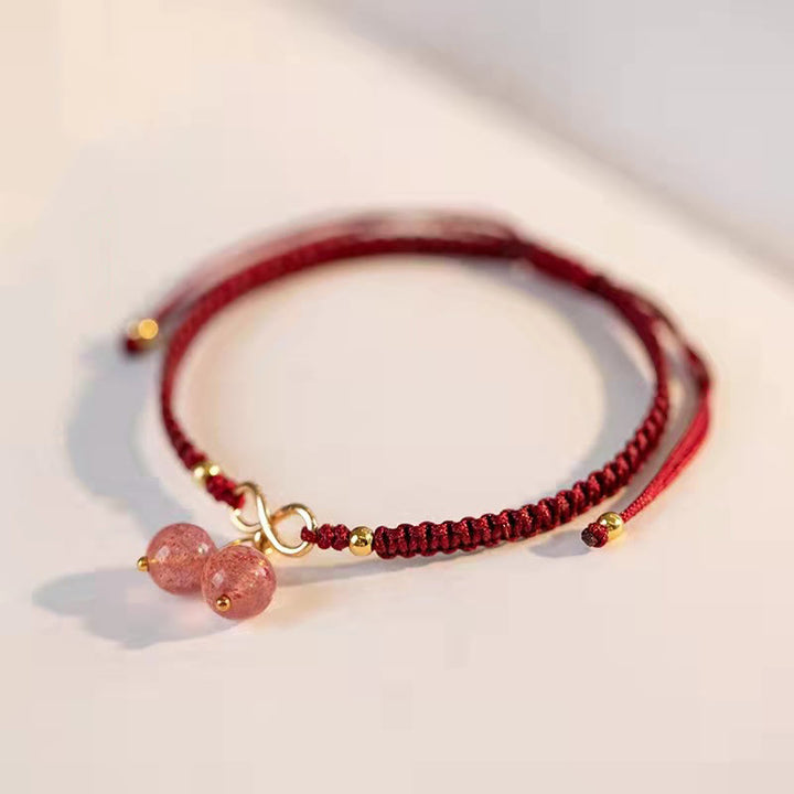 Buddha Stones Natural Strawberry Quartz Amethyst Green Phantom Bead Positive Bracelet - image 5