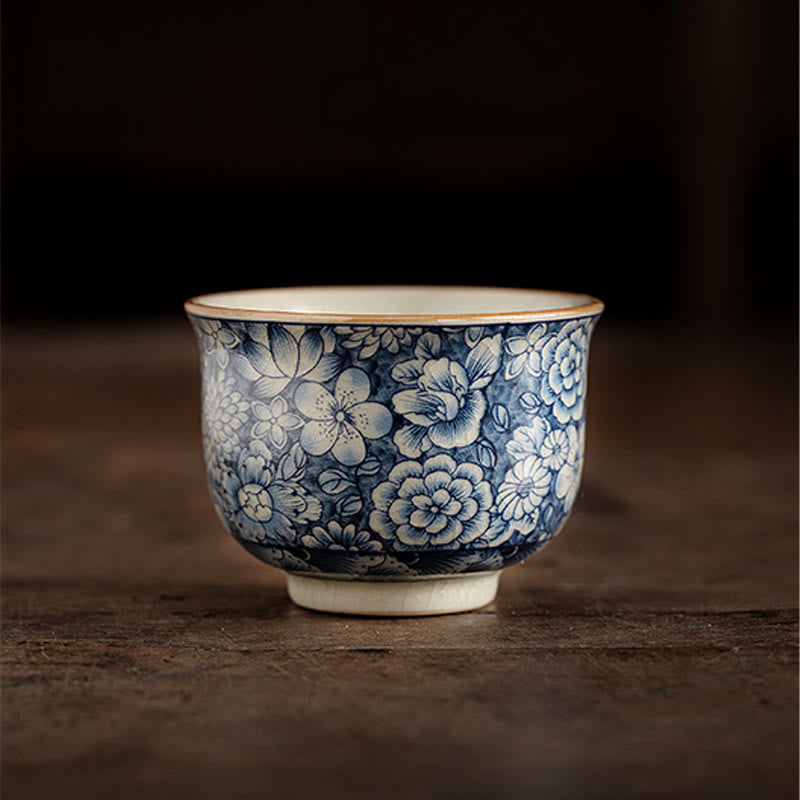 Buddha Stones Vintage Lotus Peony Plum Blossom Chrysanthemum Ceramic Teacup Tea Cups - image 5