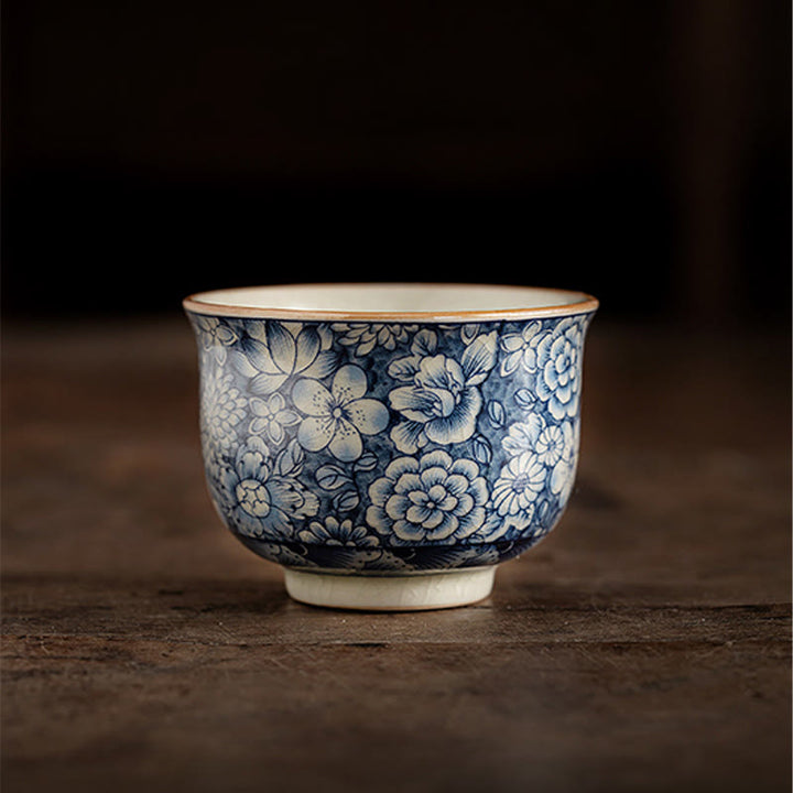 Buddha Stones Vintage Lotus Peony Plum Blossom Chrysanthemum Ceramic Teacup Tea Cups - image 5