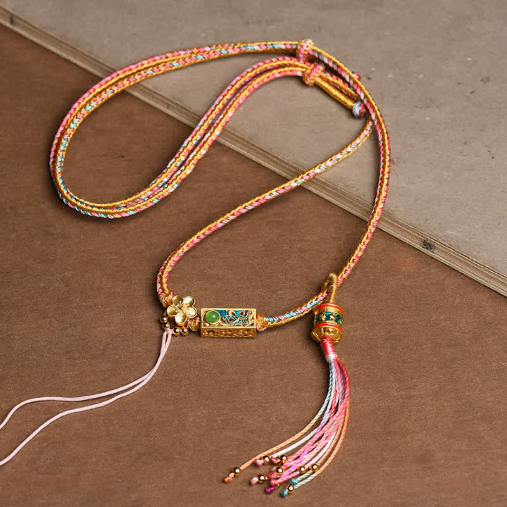 Buddha Stones Colorful String Copper Wealth Necklace Pendant - Pink - image 0