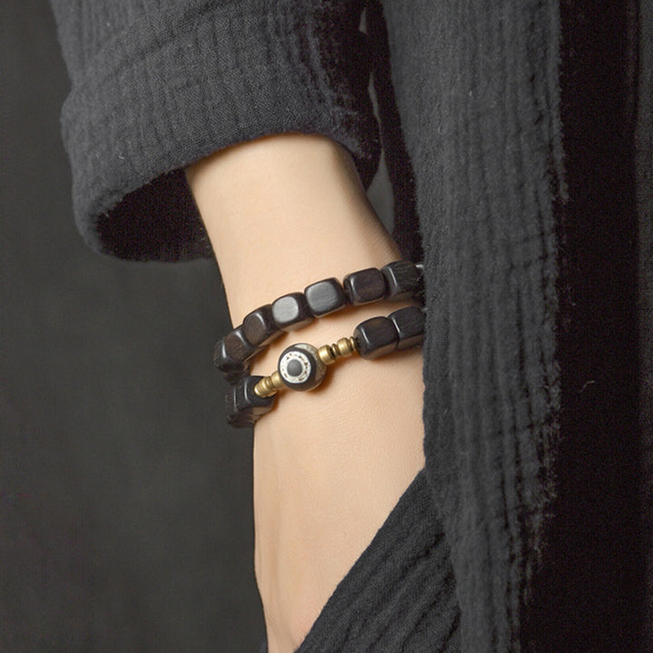 Buddha Stones Ebony Wood Dzi Bead Copper Peace Couple Bracelet - image 10