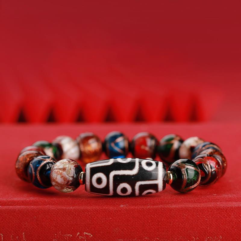 Buddha Stones Tibetan Nine-Eye Dzi Bead Three-eyed Dzi Bead Liuli Glass Bead Wealth Bracelet - image 2