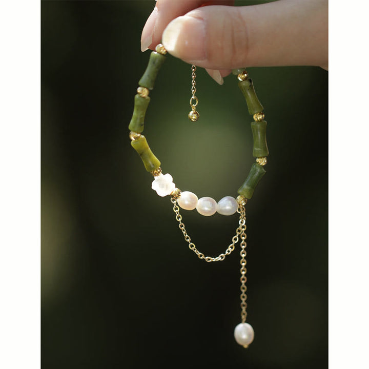 Buddha Stones Green Bamboo Jade Lily of the Valley Wealth Bracelet - image 5