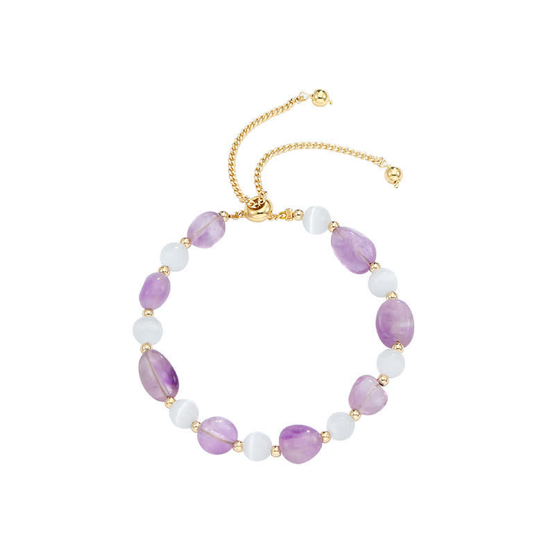 Buddha Stones Amethyst Pink Crystal Black Rutilated Quartz Spiritual Awareness Bracelet - image 5
