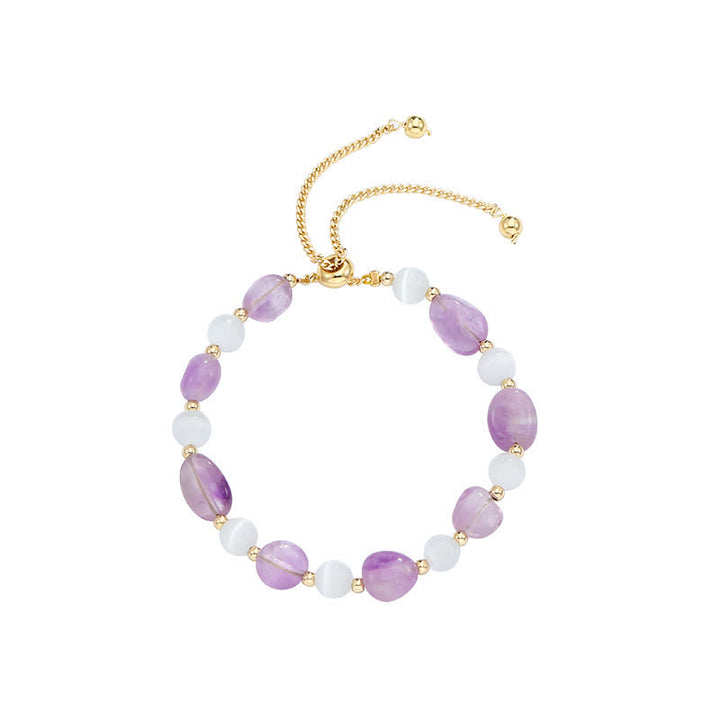 Buddha Stones Amethyst Pink Crystal Black Rutilated Quartz Spiritual Awareness Bracelet - image 5