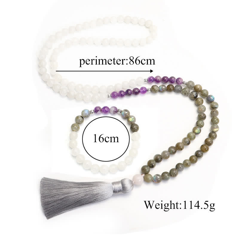 Buddha Stones 108 Mala Beads White Agate Amethyst Black Glitter Stone Protection Bracelet - image 11