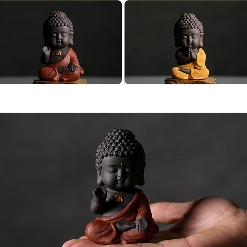 Buddha Stones Small Buddha Serenity Purple Clay Home Desk Decoration - image 27