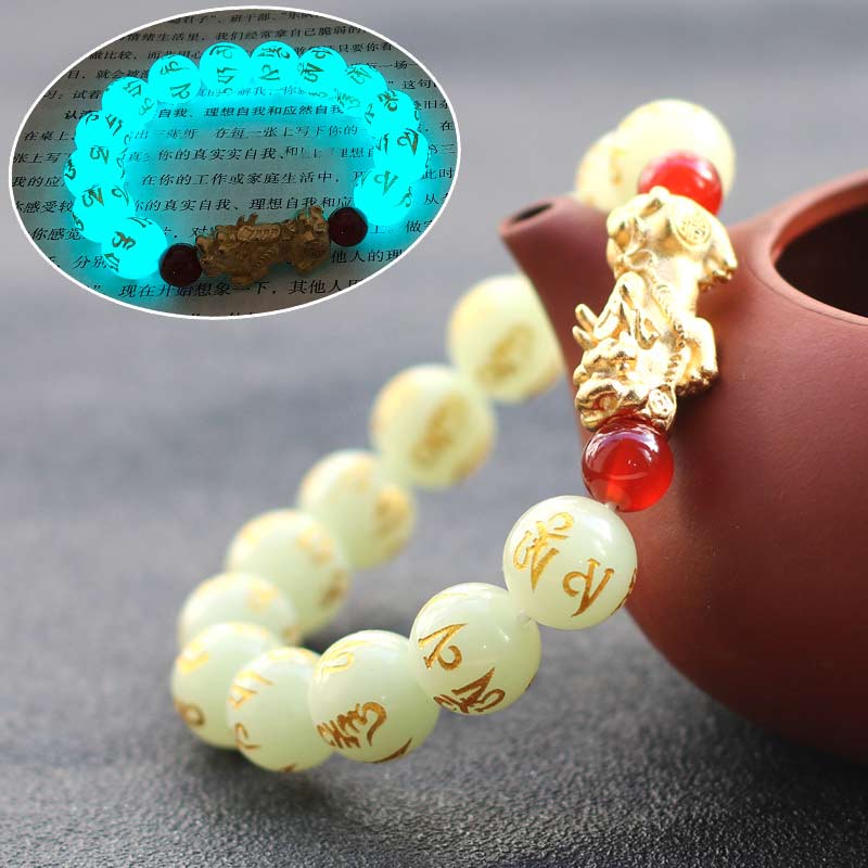 Buddha Stones FengShui Lucky Pixiu Glowstone Wealth Bracelet - image 0